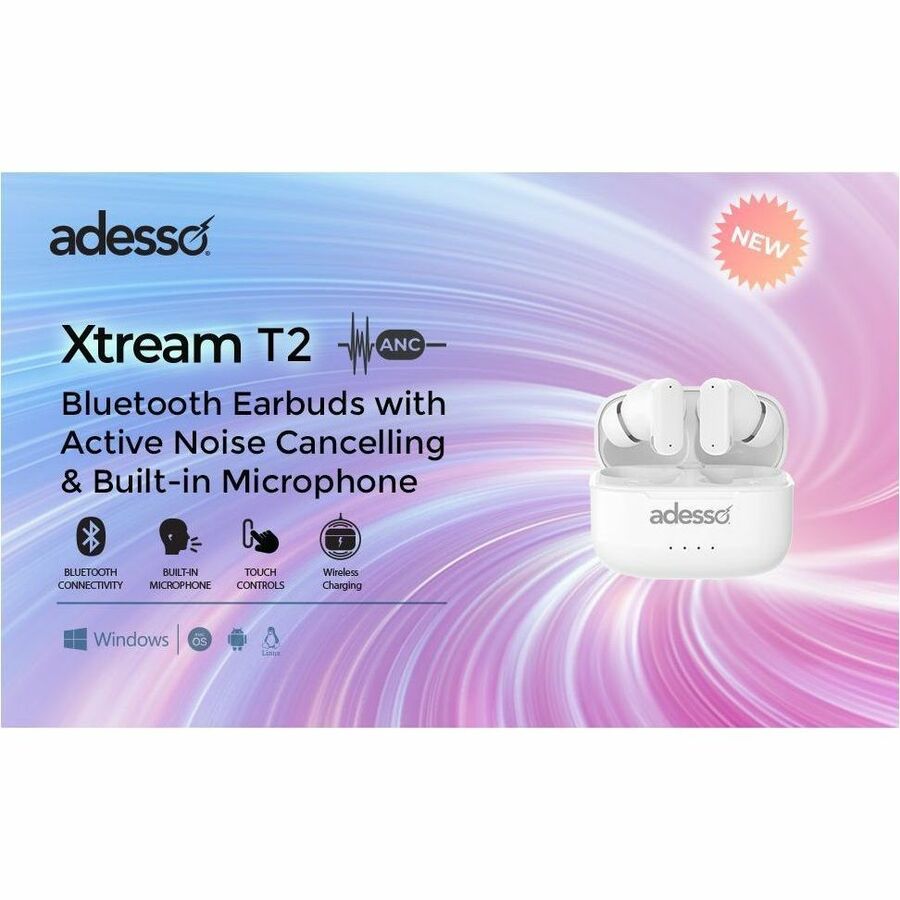 Adesso Xtream T2 Bluetooth Wireless Earbuds with ANC and Built-in Microphone Adesso Xtream T2 Bluetooth Wireless Earbuds with ANC and Built-in Microphone